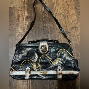 Vintage Agacci Metallic Snake Printed Hand Bag Purse
